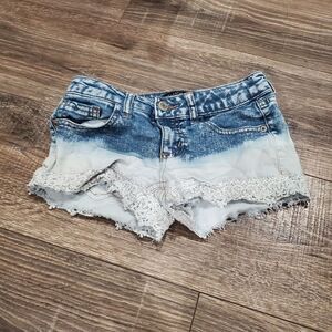 Girls Denim Jean Shorts Size 7 Stylish Blue Denim Shorts with Lace Trim